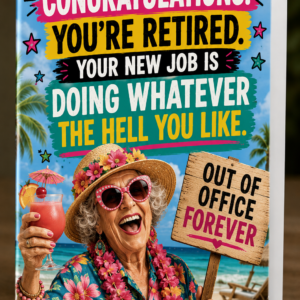 funny retirement card, retirement card for her, female retirement card, congratulations retirement card, funny card for mum, retirement card for nan, retirement card for grandma, colleague retirement card, leaving work card, retirement gift card, cheeky retirement card, retired at last card, out of office forever card, funny greeting card, laughing through the wrinkles